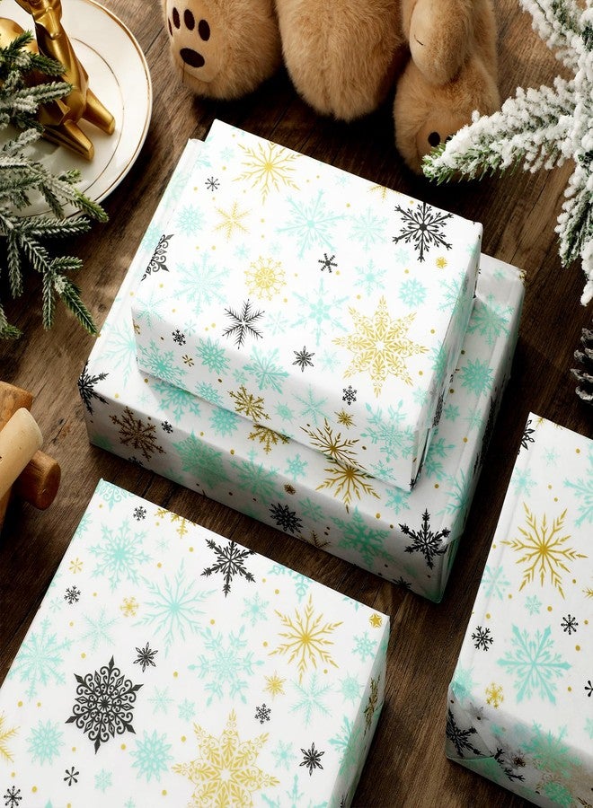 JarThenaAMCS ورق تغليف هدايا مزخرف من JarThenaAMCS، 100 ورقة، أزرق وبني، بنقشة ندفة الثلج، ورق فني مزخرف لحفلات عيد الميلاد الشتوية والأعمال اليدوية، مقاس 14 × 20 بوصة - Image 4